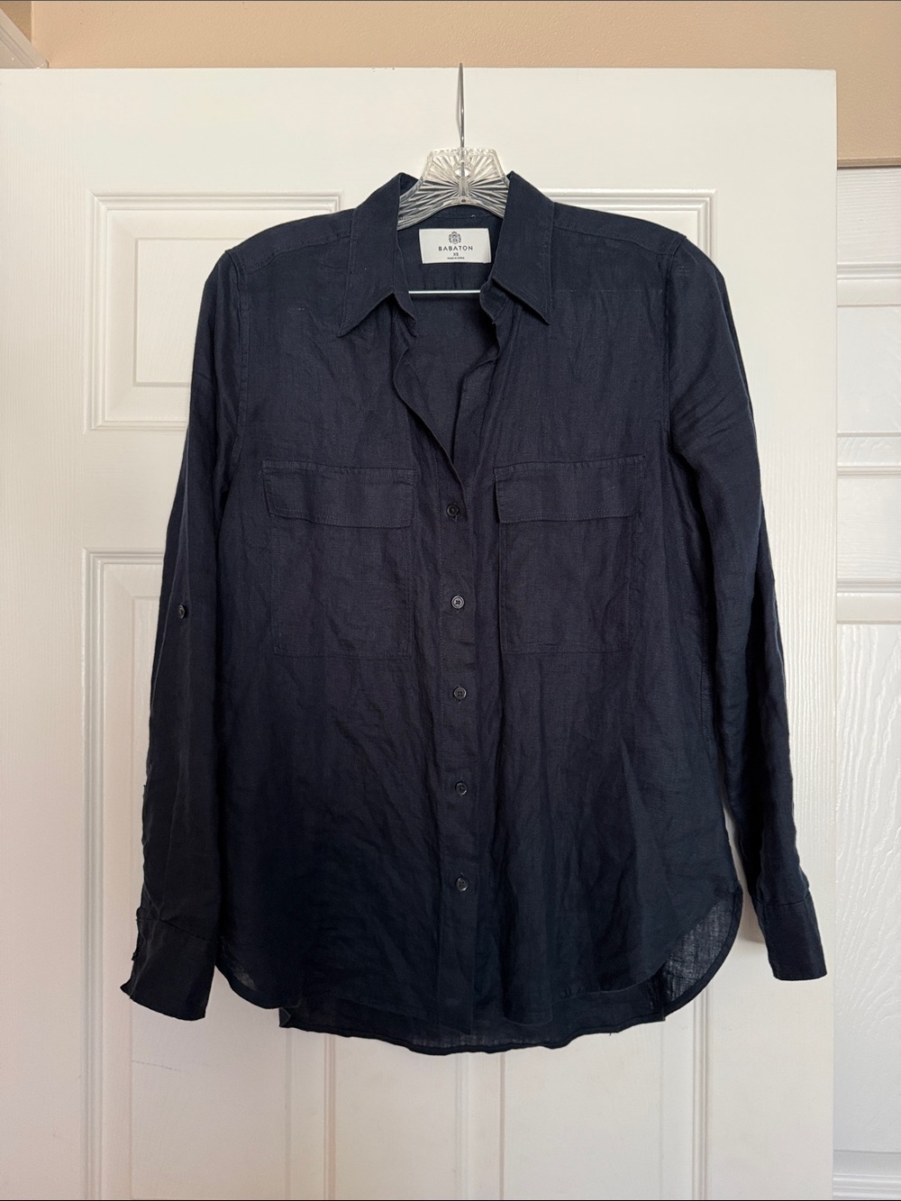 Aritzia Babaton Dark Night Navy Linen Button Down Shirt XS